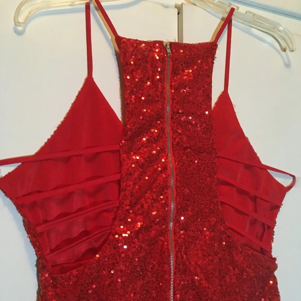 Red Sequin Cutout Dress - Picture 5 of 10